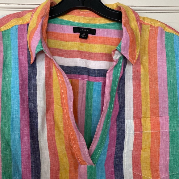 J Crew linen popover shirt in rainbow colors 🌈 - Picture 4 of 6